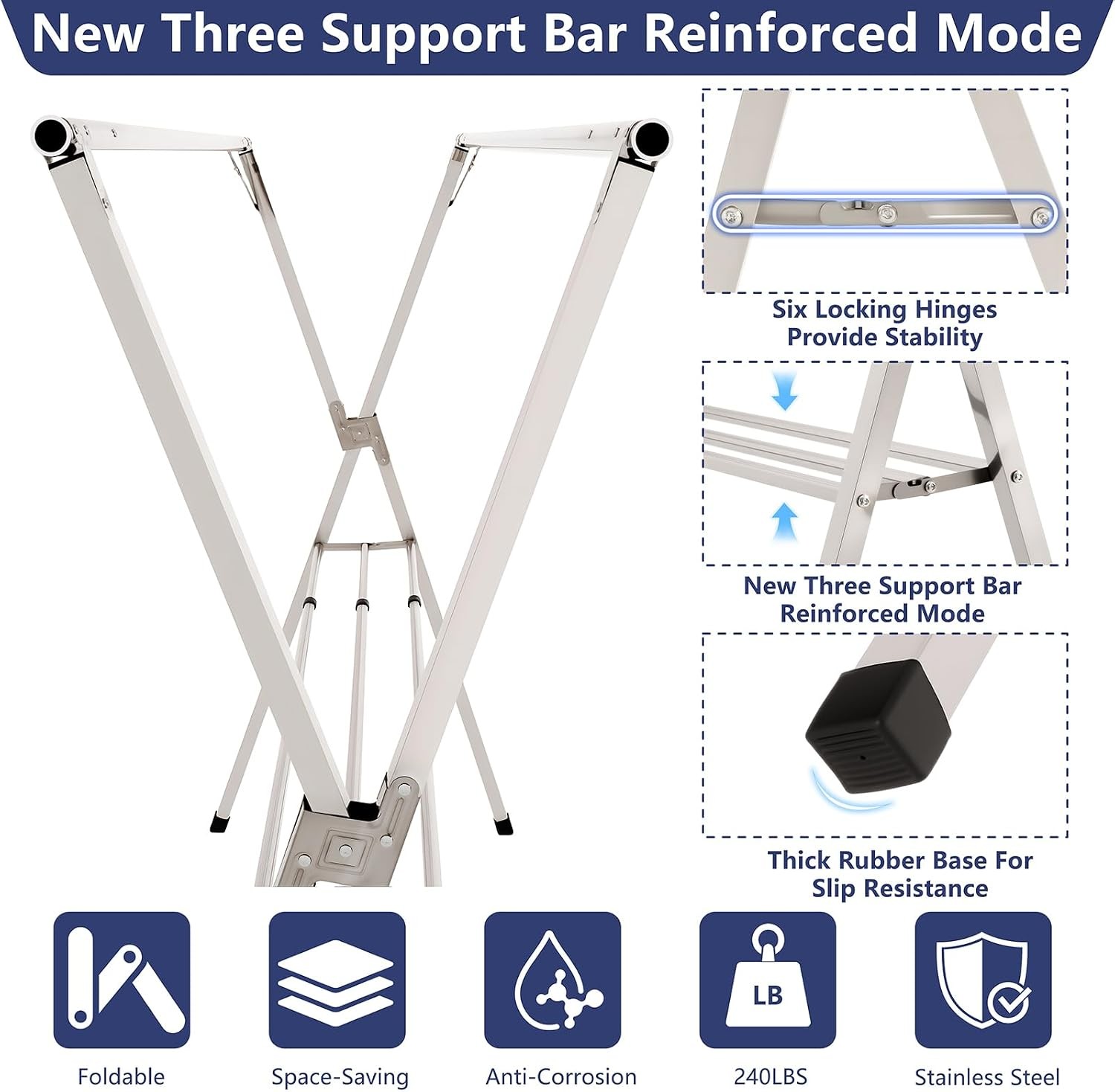 Foldable 95in clothes rack stainless steel adjustable outdoor