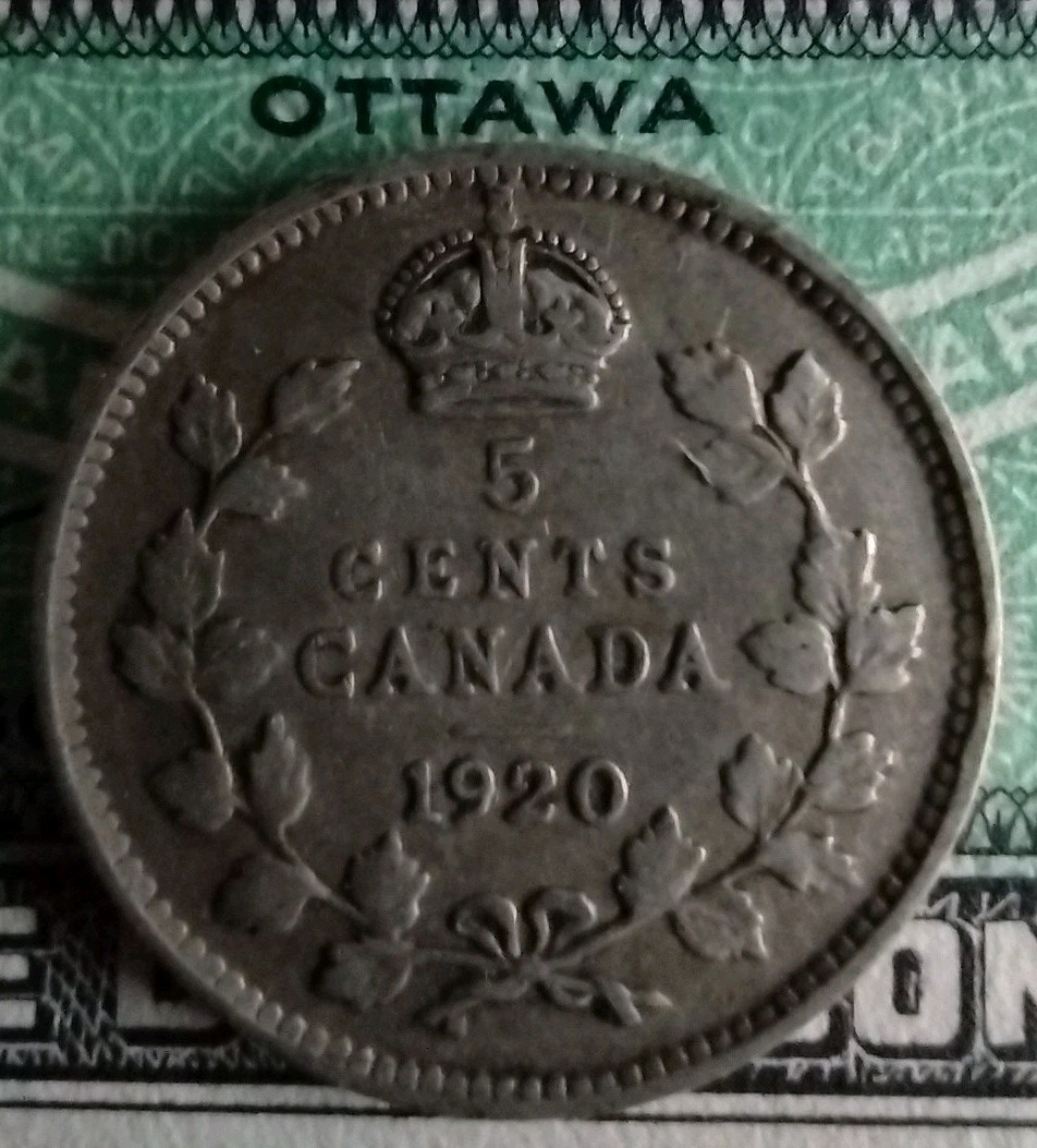 1920 Canada Sterling Silver 5 Cents-Silver Nickel -V653