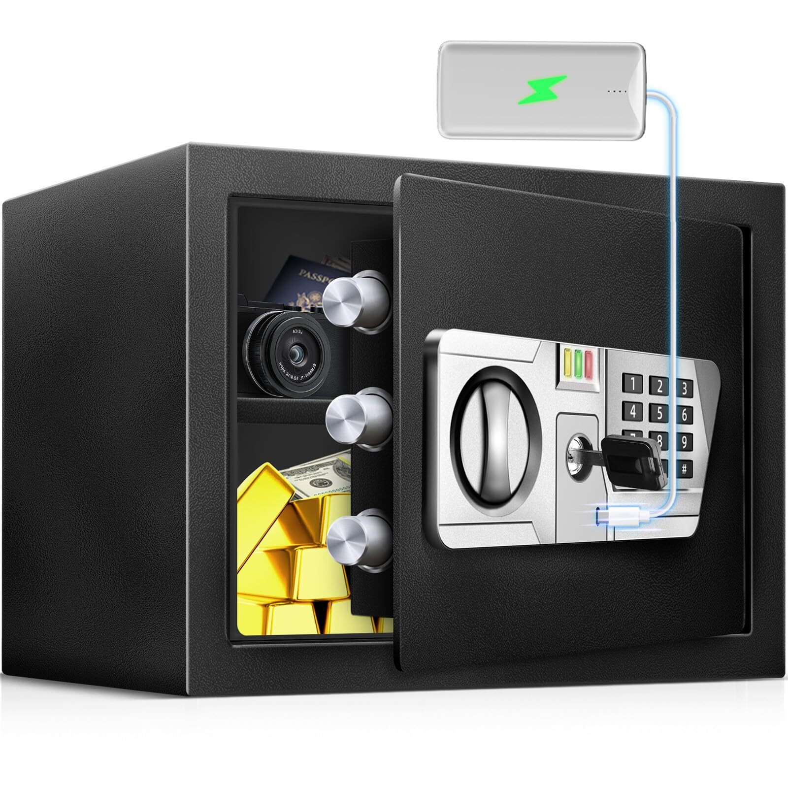 TOTOY Small Safe Box 1.5 Cu Ft Home Safe with LED Sensor Light, Safe for Home Do
