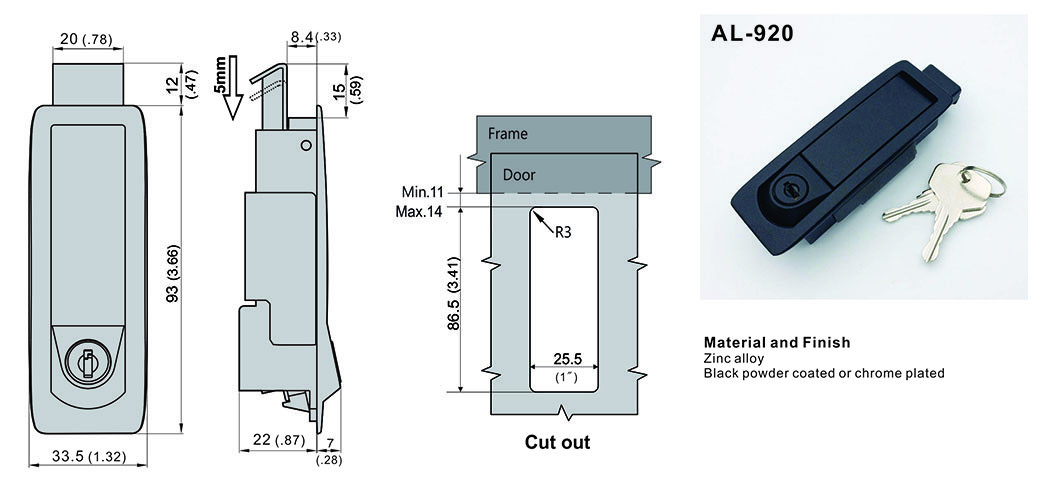 Door latch panel lock push-to-close for Dell PowerEdge Server Rack Enclosure