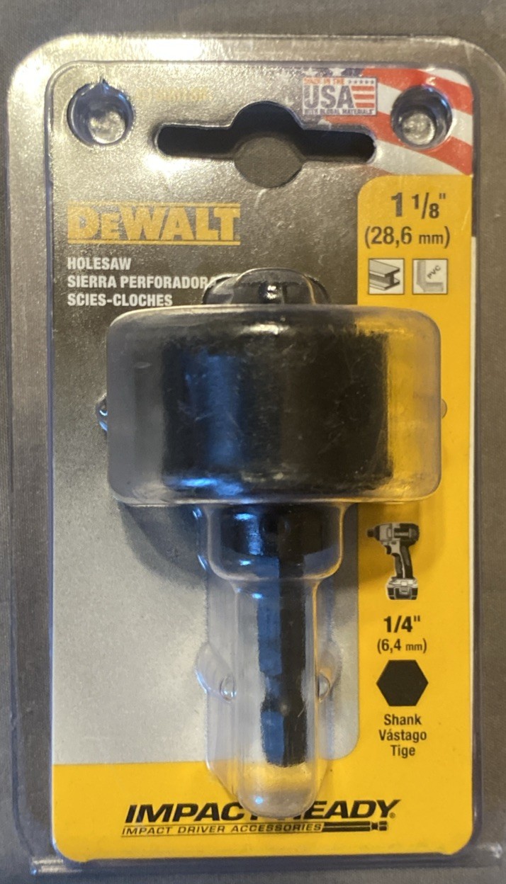 DeWalt D180018IR 1-1/8" Impact Rated Hole Saw With Arbor USA New