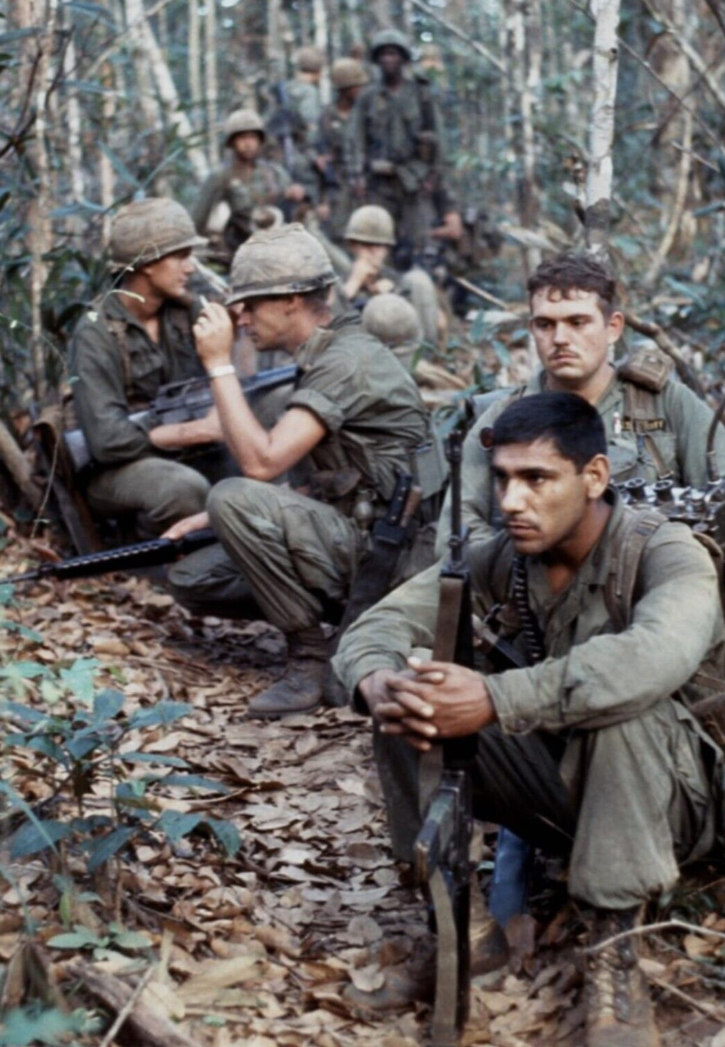 Vietnam  War  Photo --    Soldiers In Jungle , 10 Minute Break