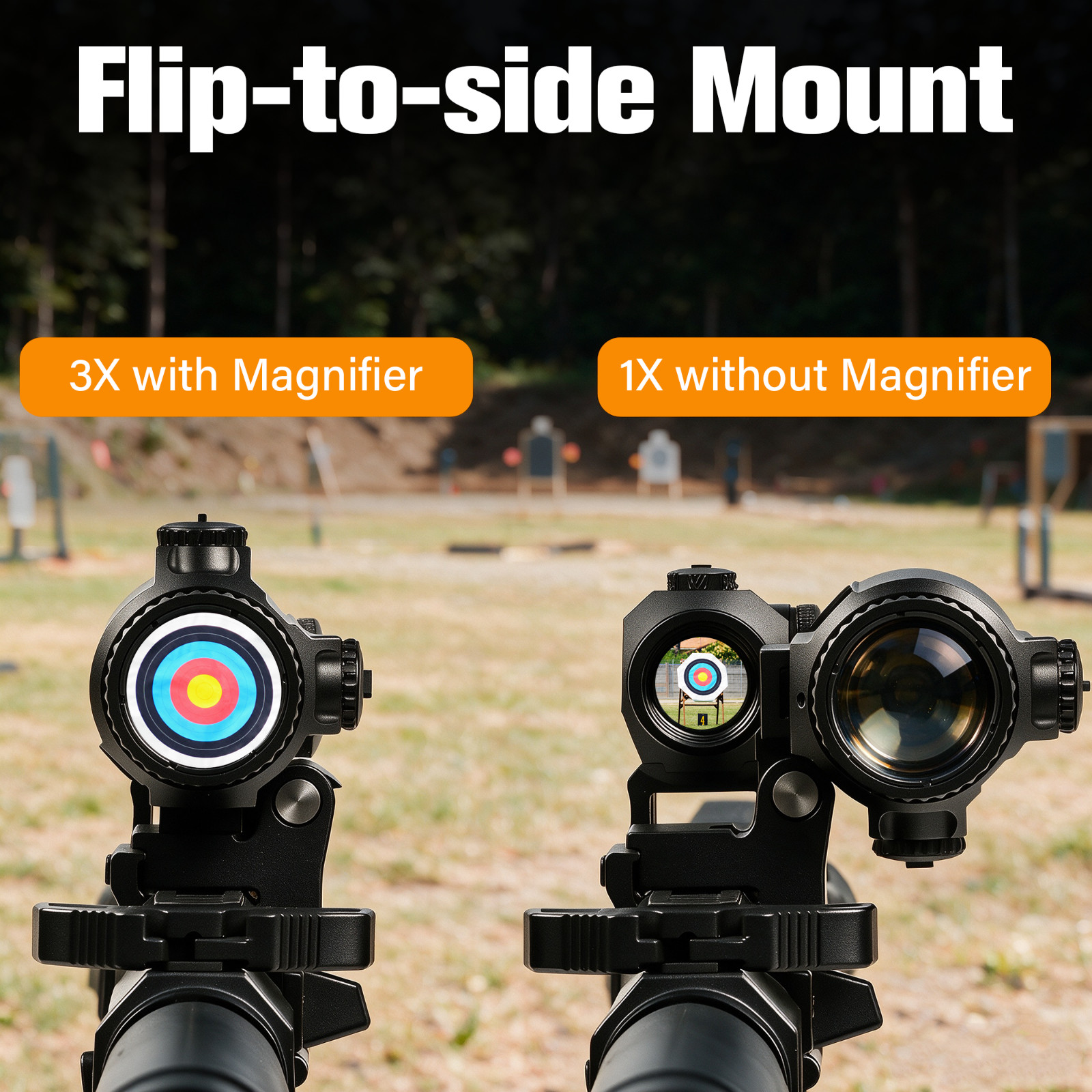 KiTOP 2 MOA Red Green Dot Sight & 3X Magnifier Combo Quick Release Flip Mount
