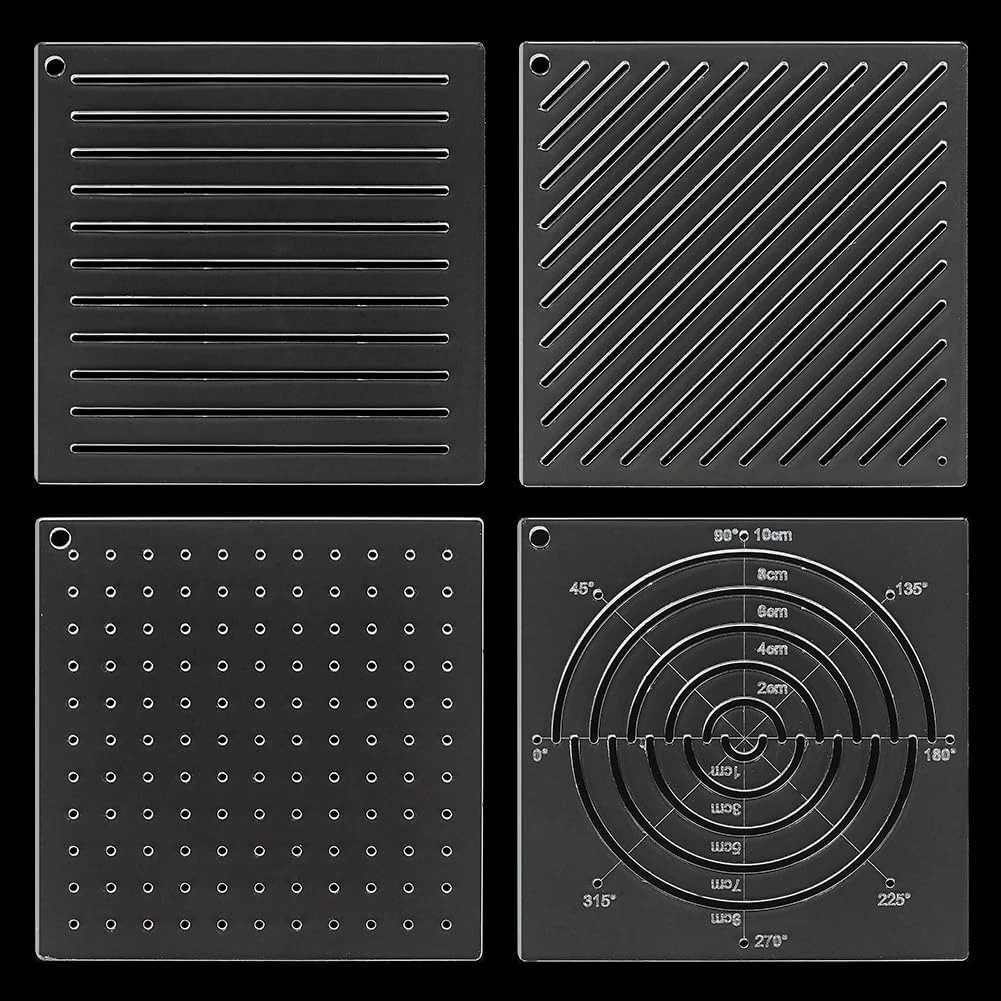 4Pcs Acrylic Sashiko Stencil, Dots, Lines, Arcs, Slashes Acrylic Embro