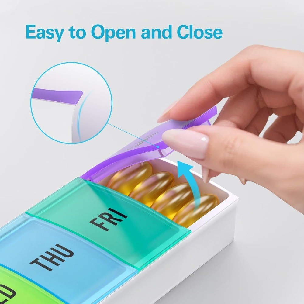 Weekly Pill Organizer 7 Day Large Easy Open Pill Box with Secure Closure, Daily