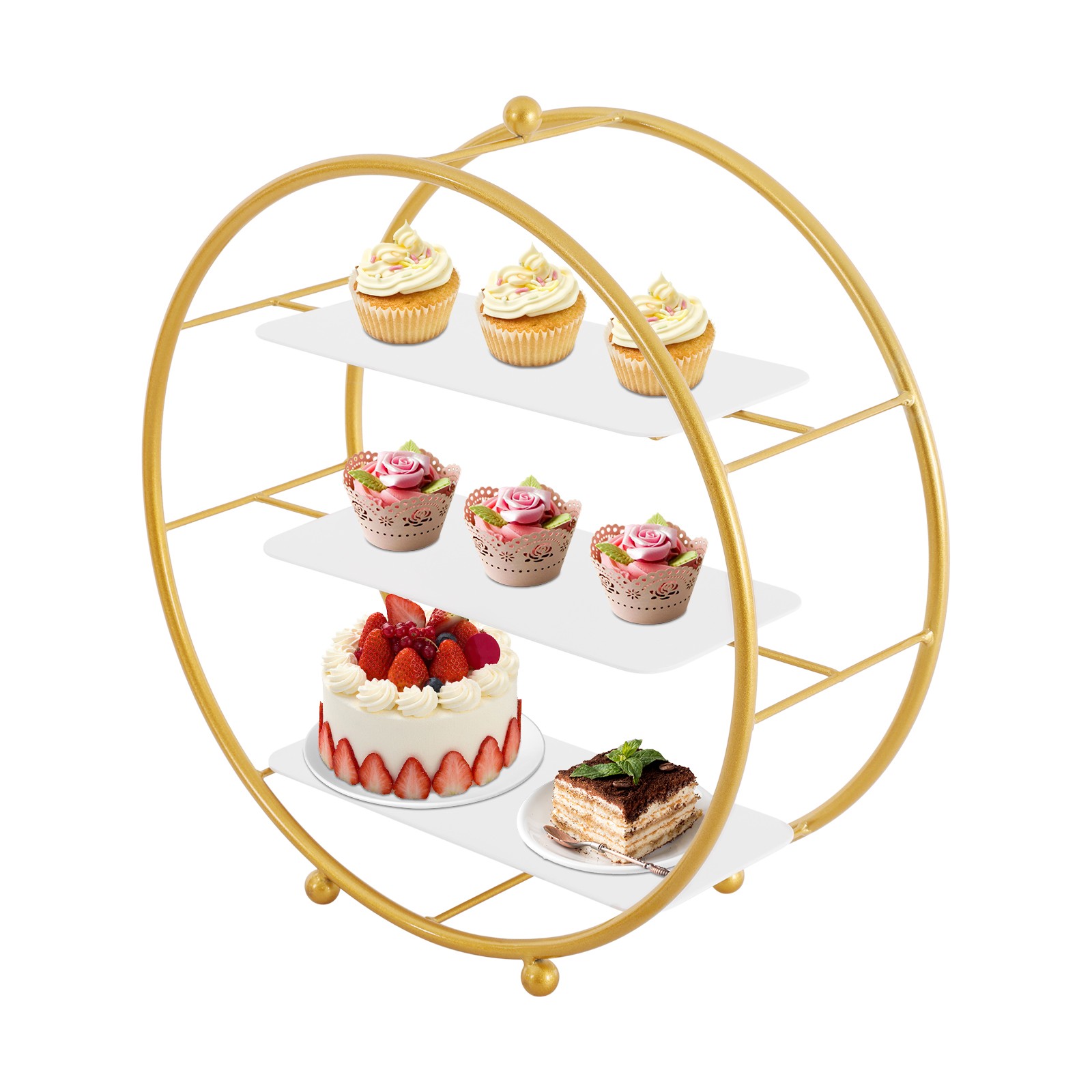 2 Pcs 3 Tier Gold Metal Tiered Cupcake Stand Circle Cupcake Holder Stand