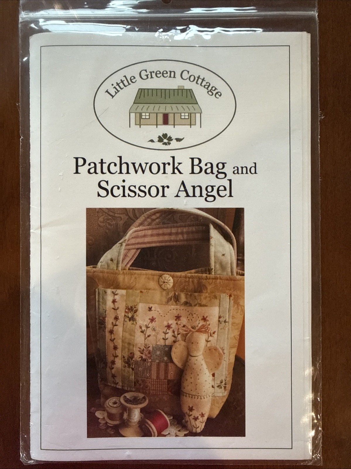 Little Green Cottage Patchwork Bag 10” X 8” Plus Scissor Angel USED