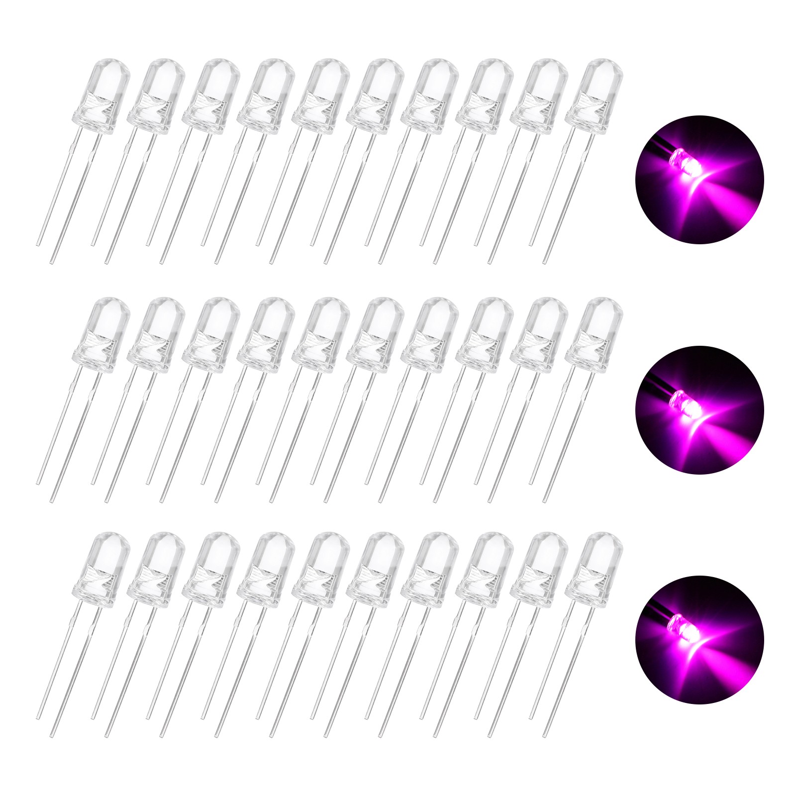 100pcs 5mm LED Diode Lights, Pink Round Transparent DC 3.0-3.2V