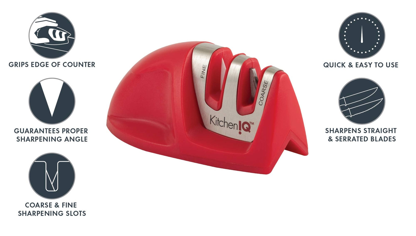 Kitchen IQ 50883 Edge Grip 2-Stage Knife Sharpener, Red