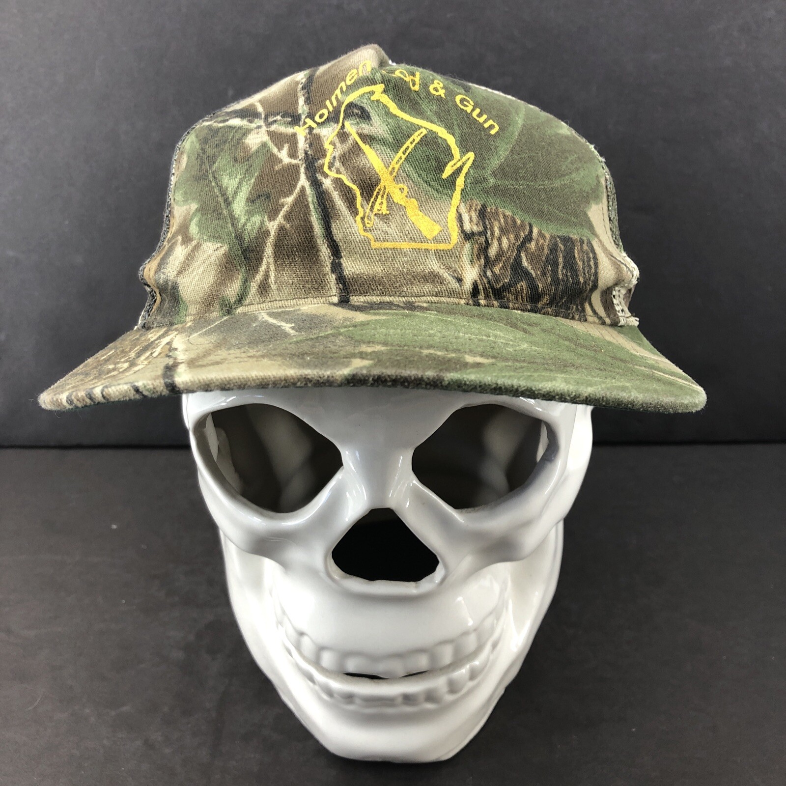 Vtg Holmen Rod & Gun Camo Hunting Snapback Hat USA Made Mesh Back Baseball Cap