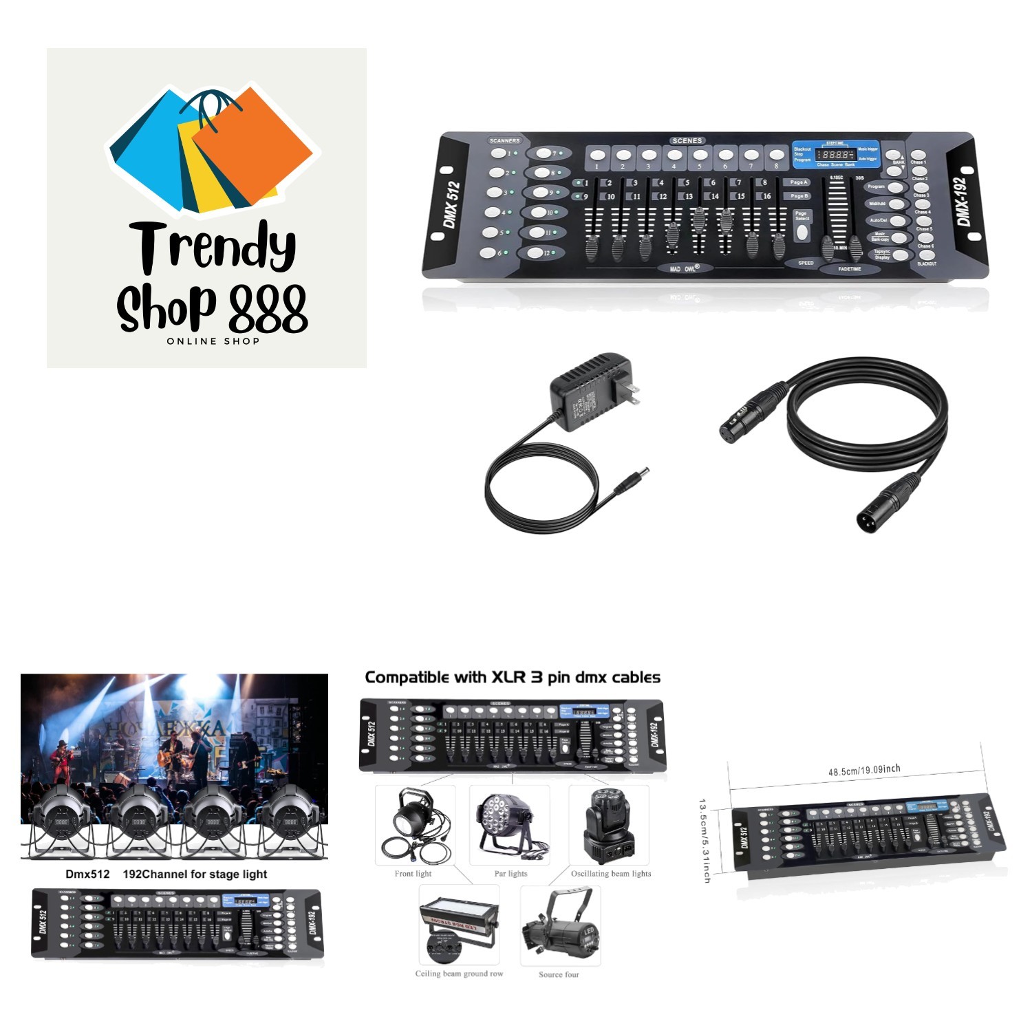 192-Channel DMX Controller with Programmable Scenes & 6.6 ft Cable - DJ Lighting