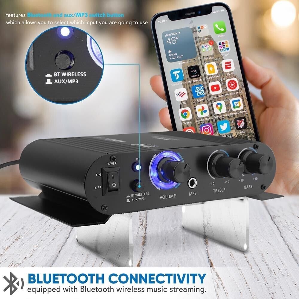 Pyle 90W Bluetooth Streaming Stereo Mini Power Amplifier Digital/Analog Inputs