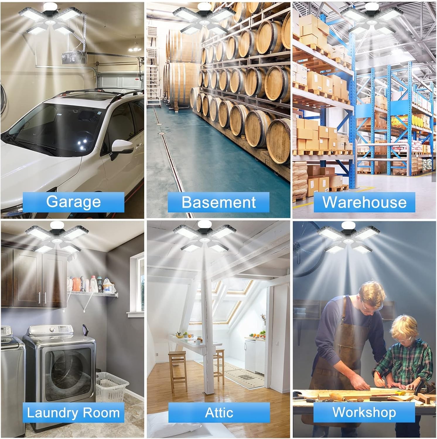 150W LED Garage Light 15000LM Deformable Ceiling Shop Light 4 Panel E26