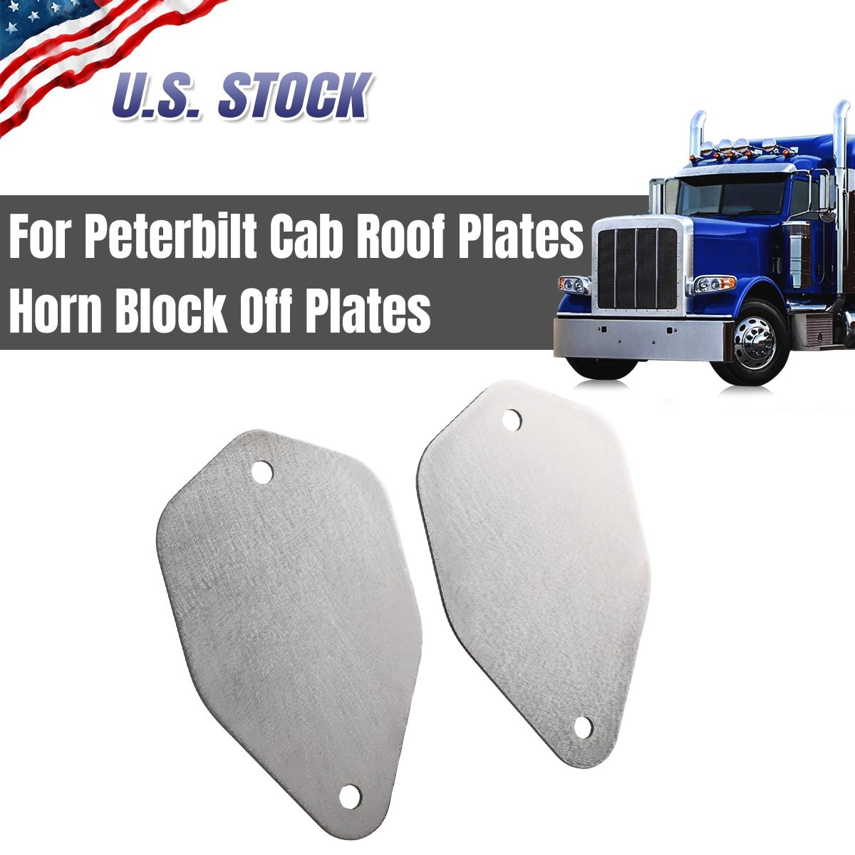 Set of 2 Roof Plates Horn Kit Block Off Stainless Steel Paintable For Peterbilt