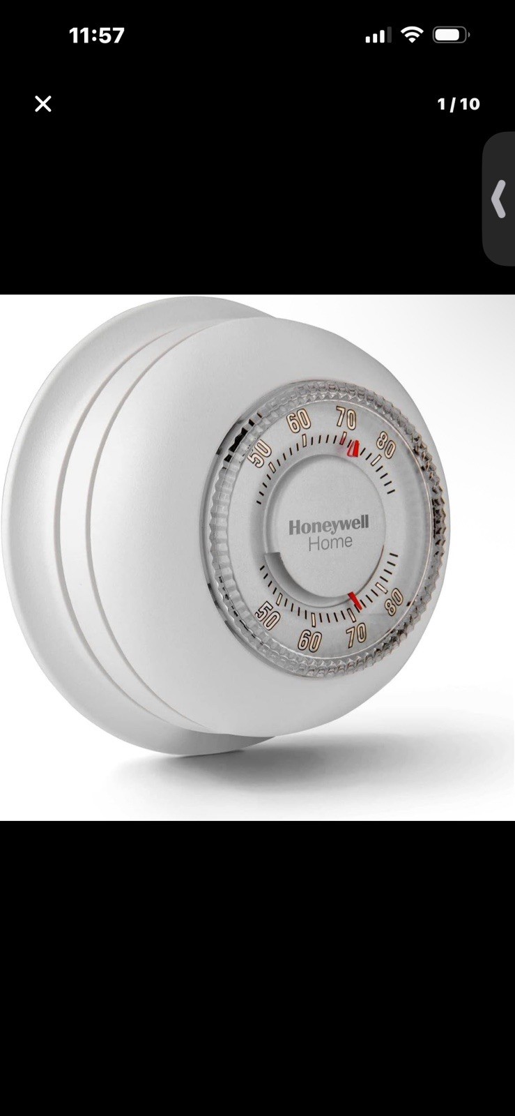 Honeywell Home CT87K1004 The Round Heat Only Manual Thermostat,Large,White,Large