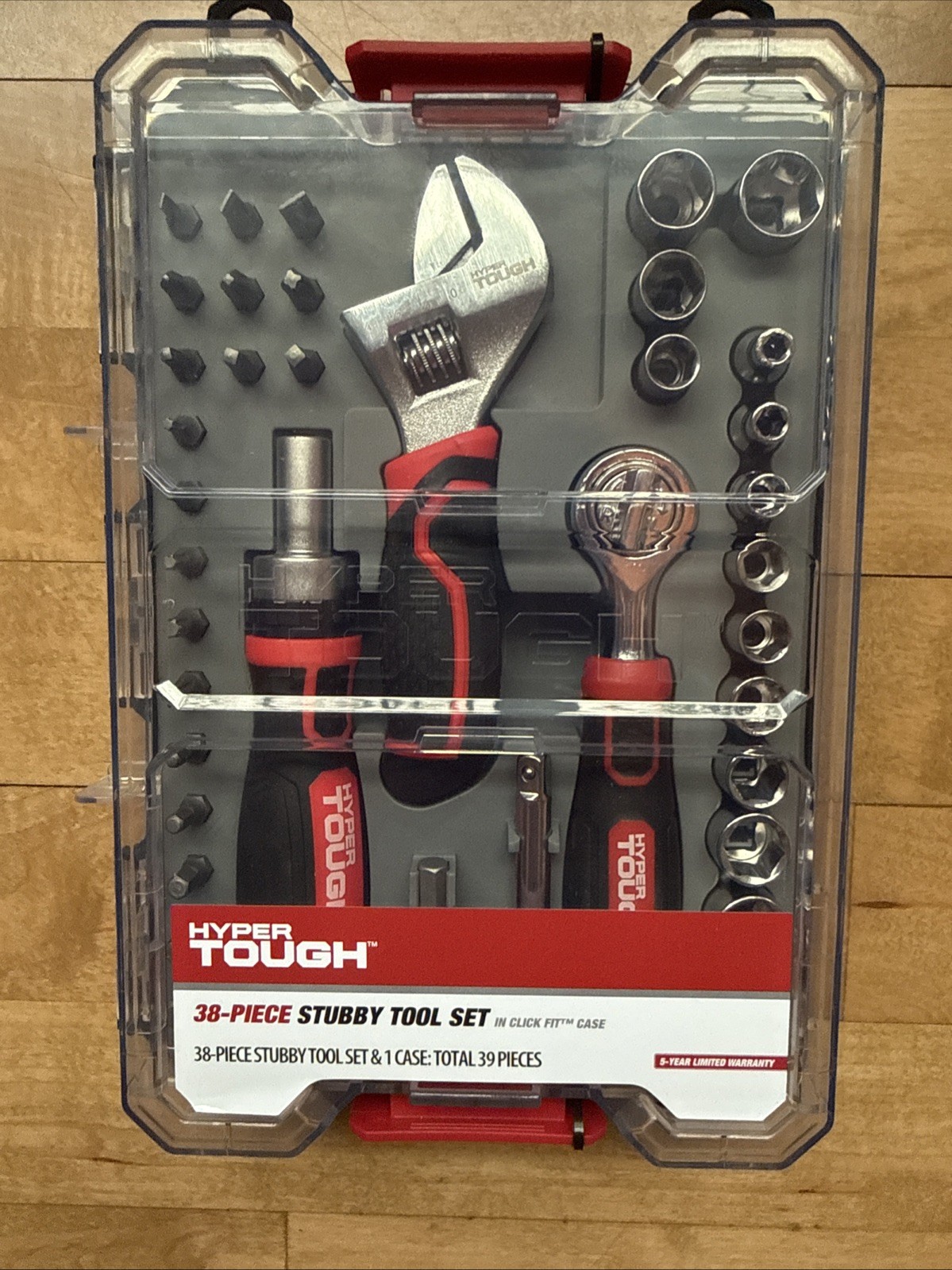 Hyper Tough 38-Piece Stubby Tool Set - Ratchet Screwdriver, Sockets & Bits-New