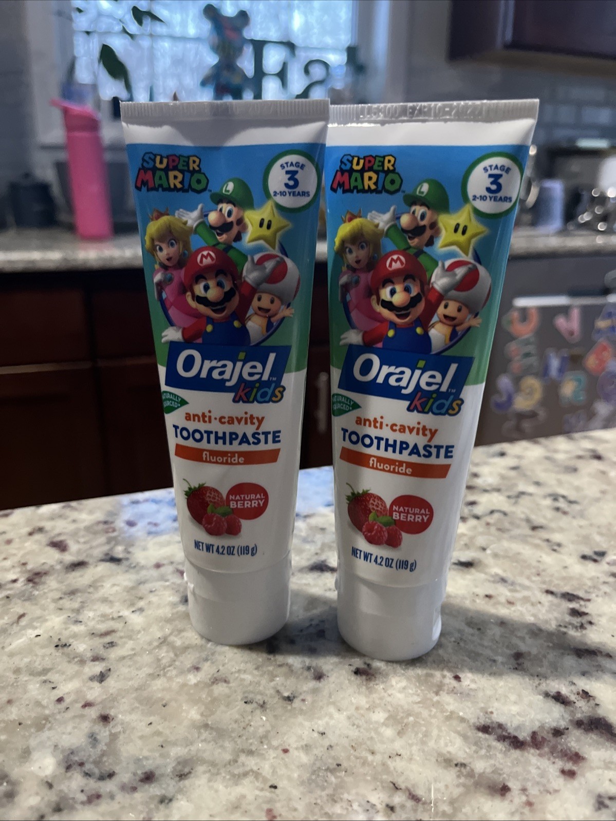 2- Orajel Kids Super Mario Anti-Cavity Fluoride Toothpaste Natural Berry Flavor