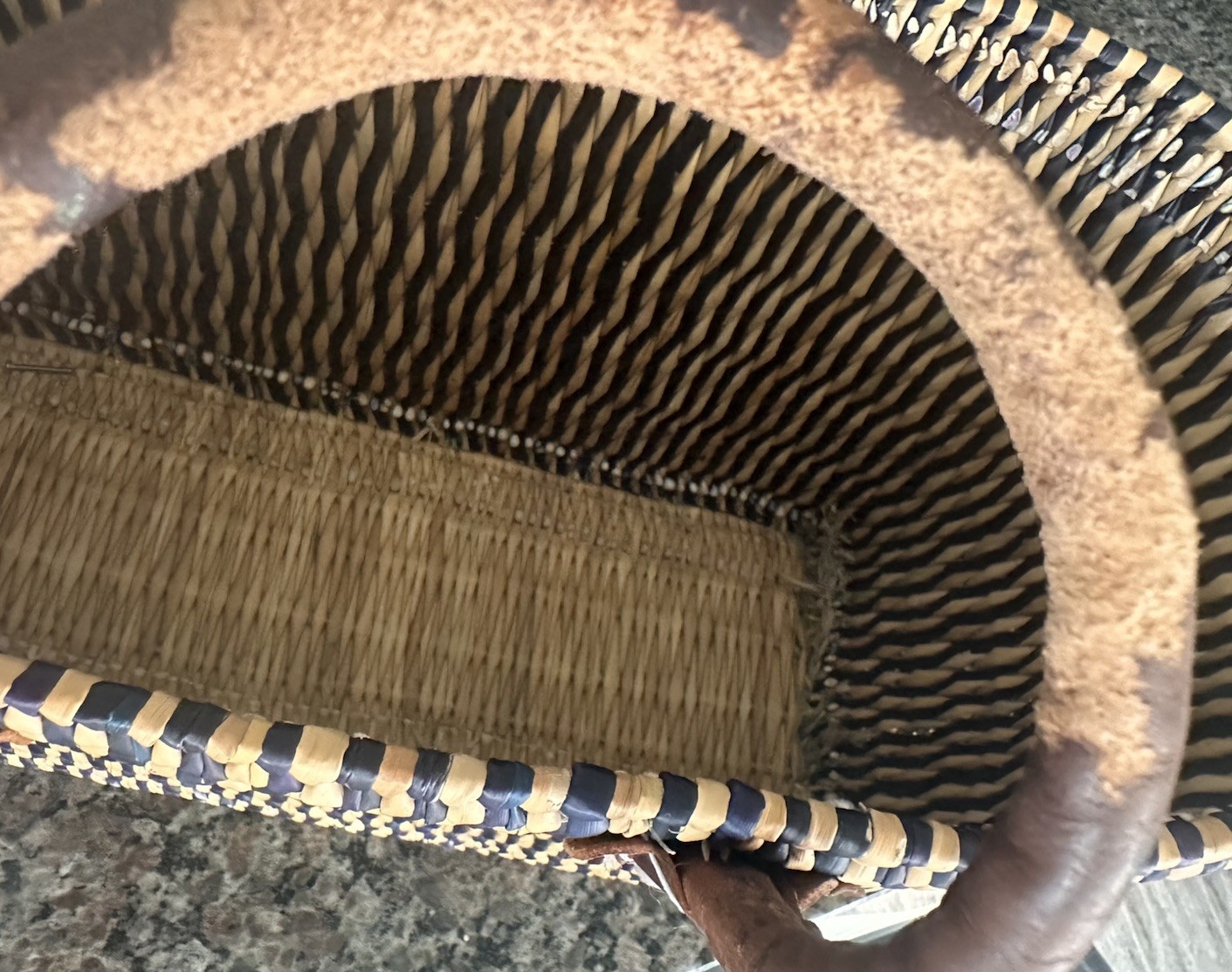 Woven Handcrafted Tote Basket with Leather Handles