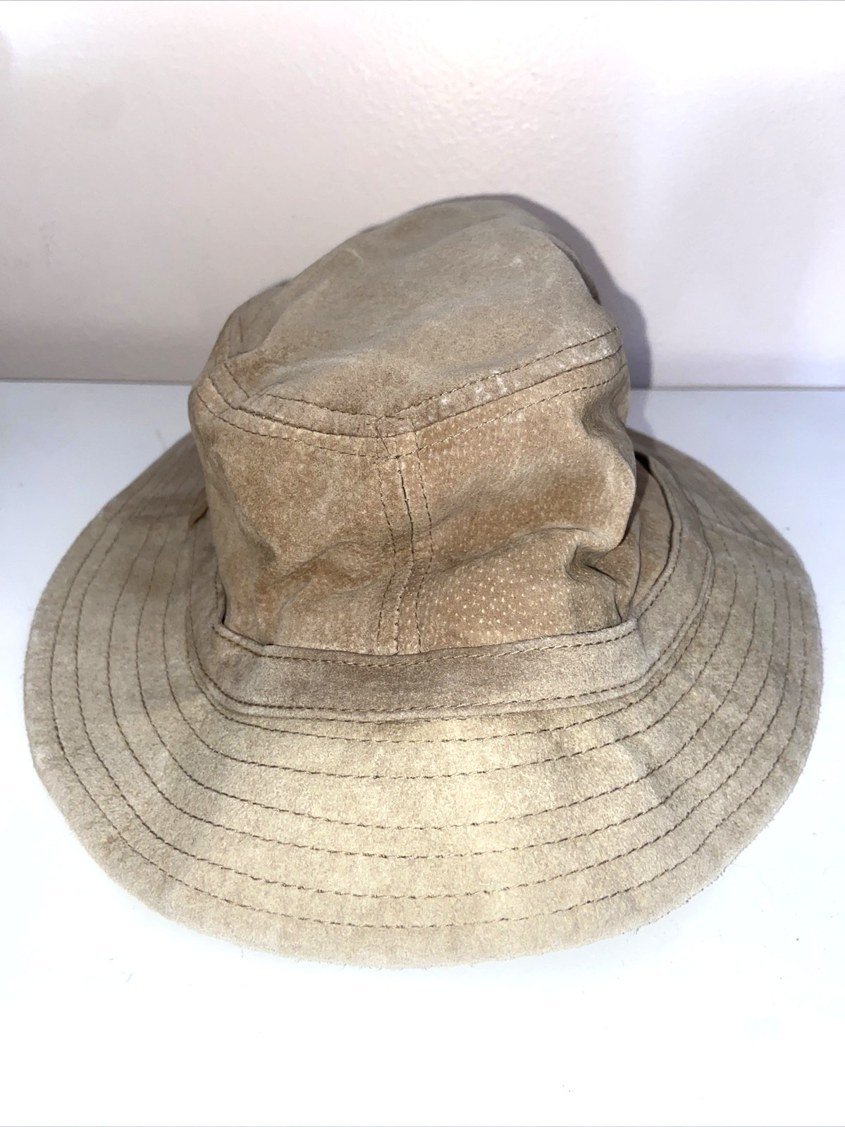 Vintage LL Bean Bucket Hat Olive Green Kids Size Youth Suede Leather