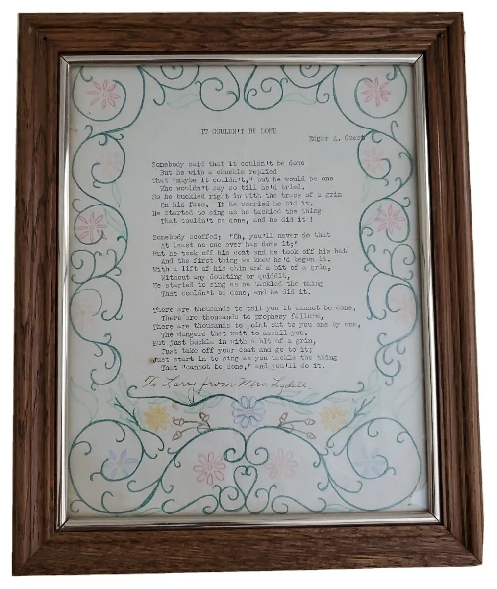 Edgar A Guest Framed Quote It Couldn't Be Done Handmade Color Art 9x11 in