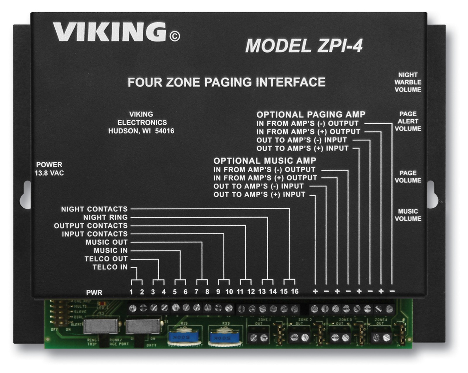 Viking Electronics - ZPI-4 - Viking Electronics ZPI-4 Four Zone Paging Interface