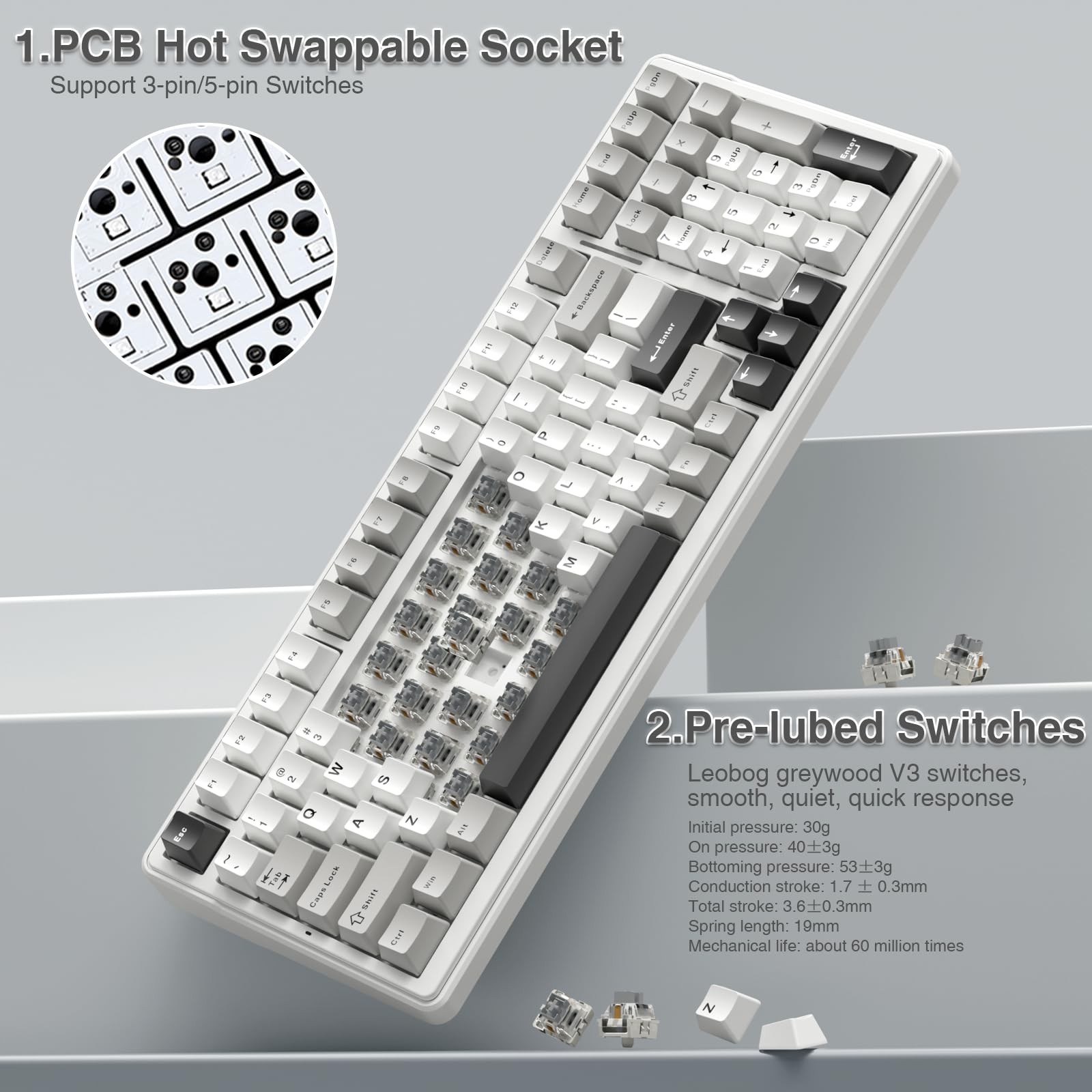 Aula F99 Wireless Mechanical Keyboardtri-Mode Bt5.0/2.4Ghz/Usb-C Hot Swappable
