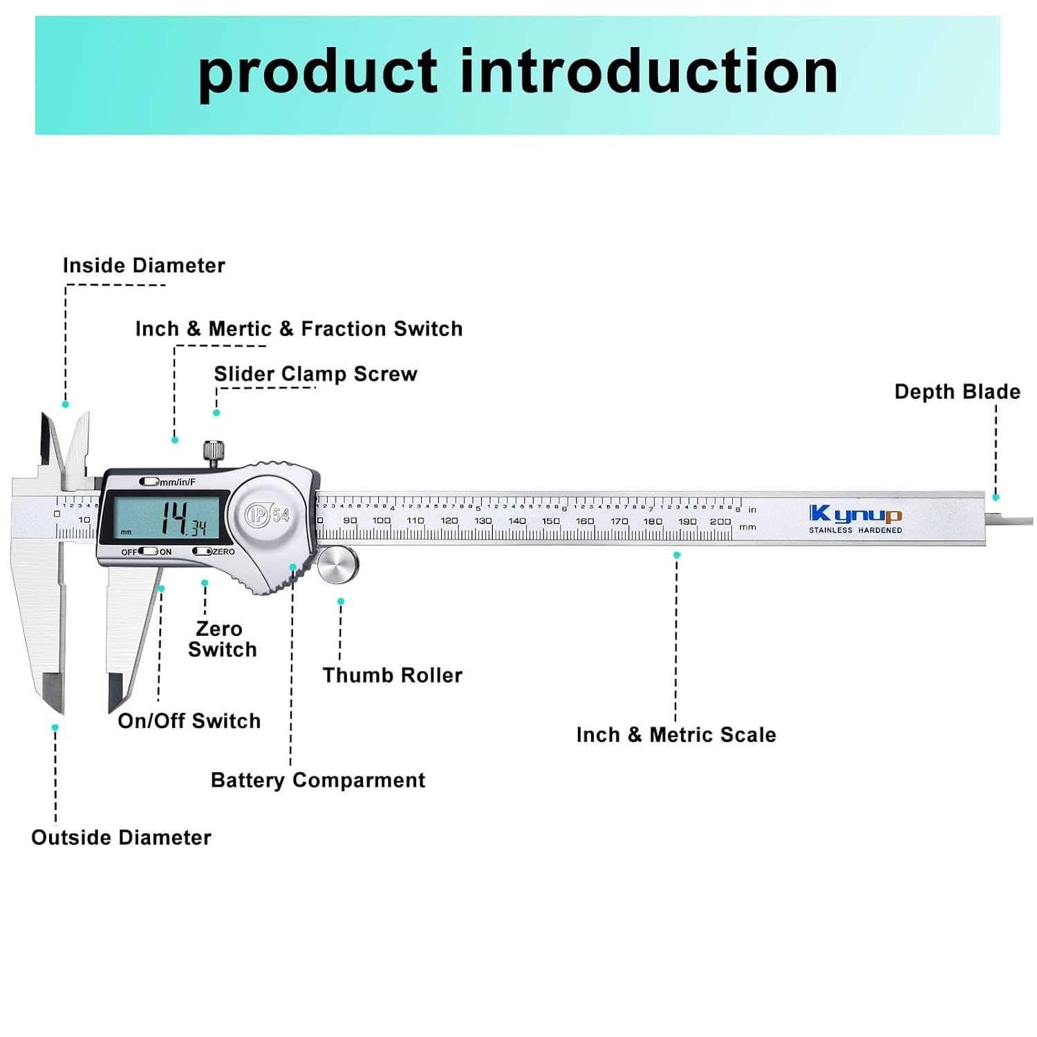 Large LCD Screen Digital Caliper, Inch Metric Switch