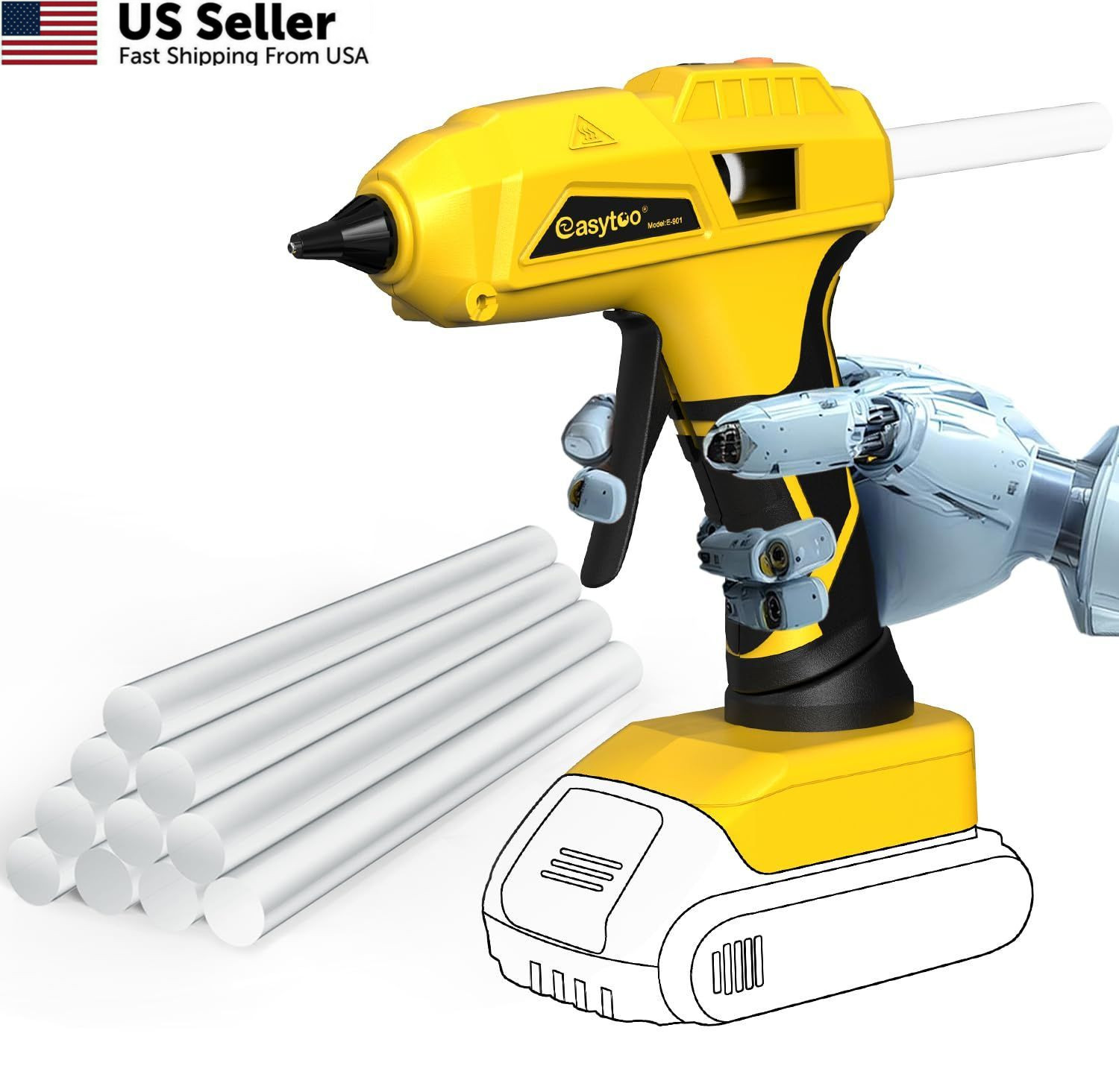 Hot Glue Gun Cordless – Craft Guns, Compatible with For Dewalt Battery