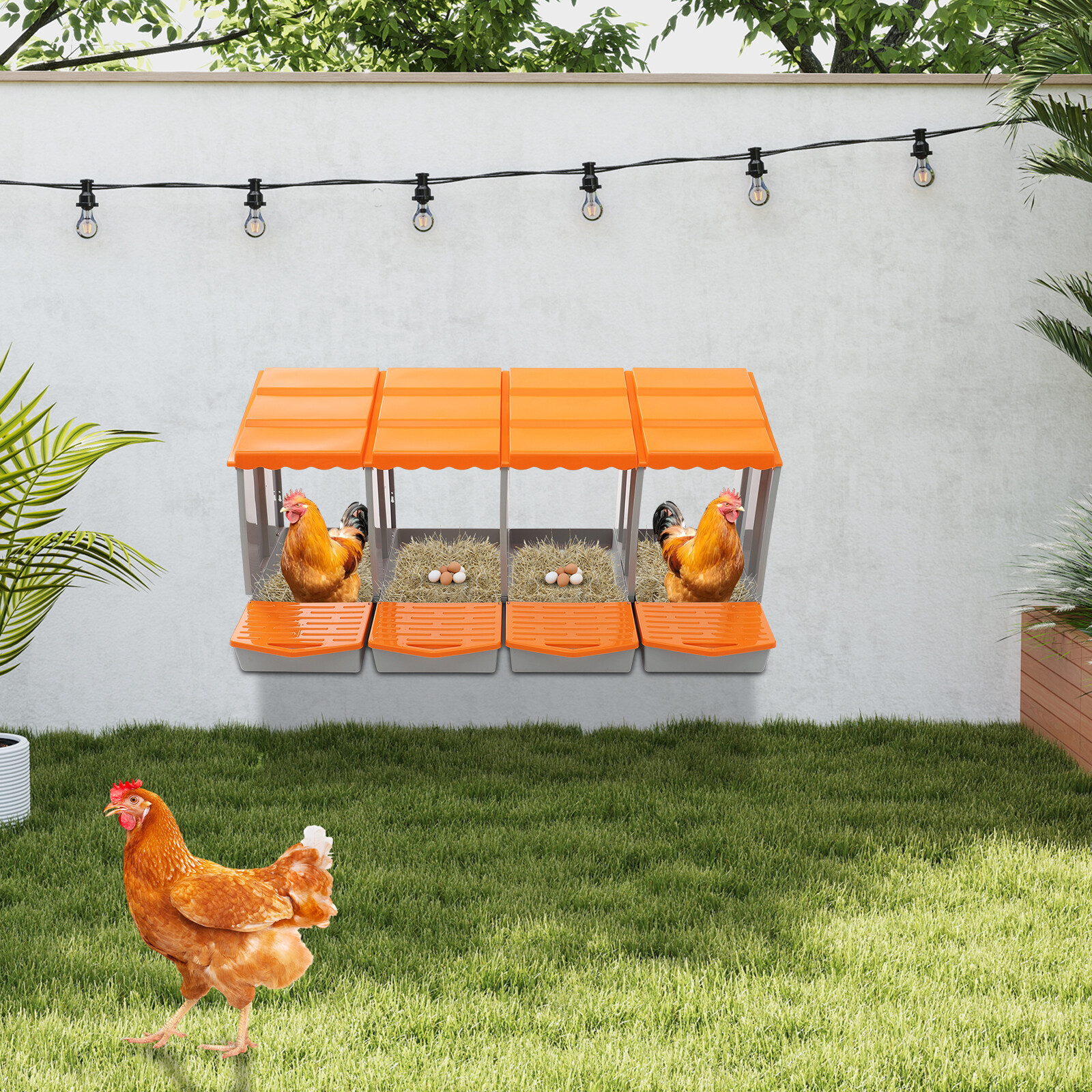 Modern 4-Compartment Chicken Nesting Box Freestanding Orange Chicken Nesting Box