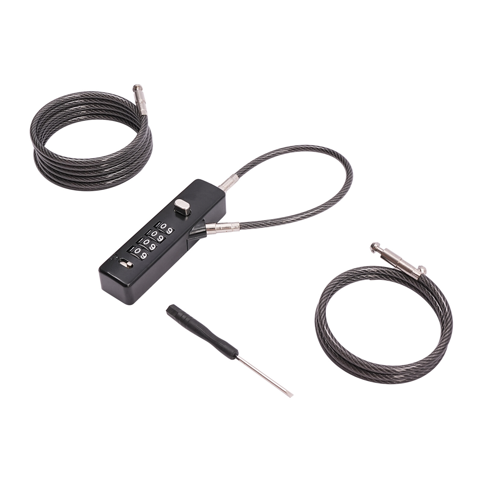 Black Cable Combination Lock 4 Digit Dial Lock with 3* Steel Cables 30/60/120cm