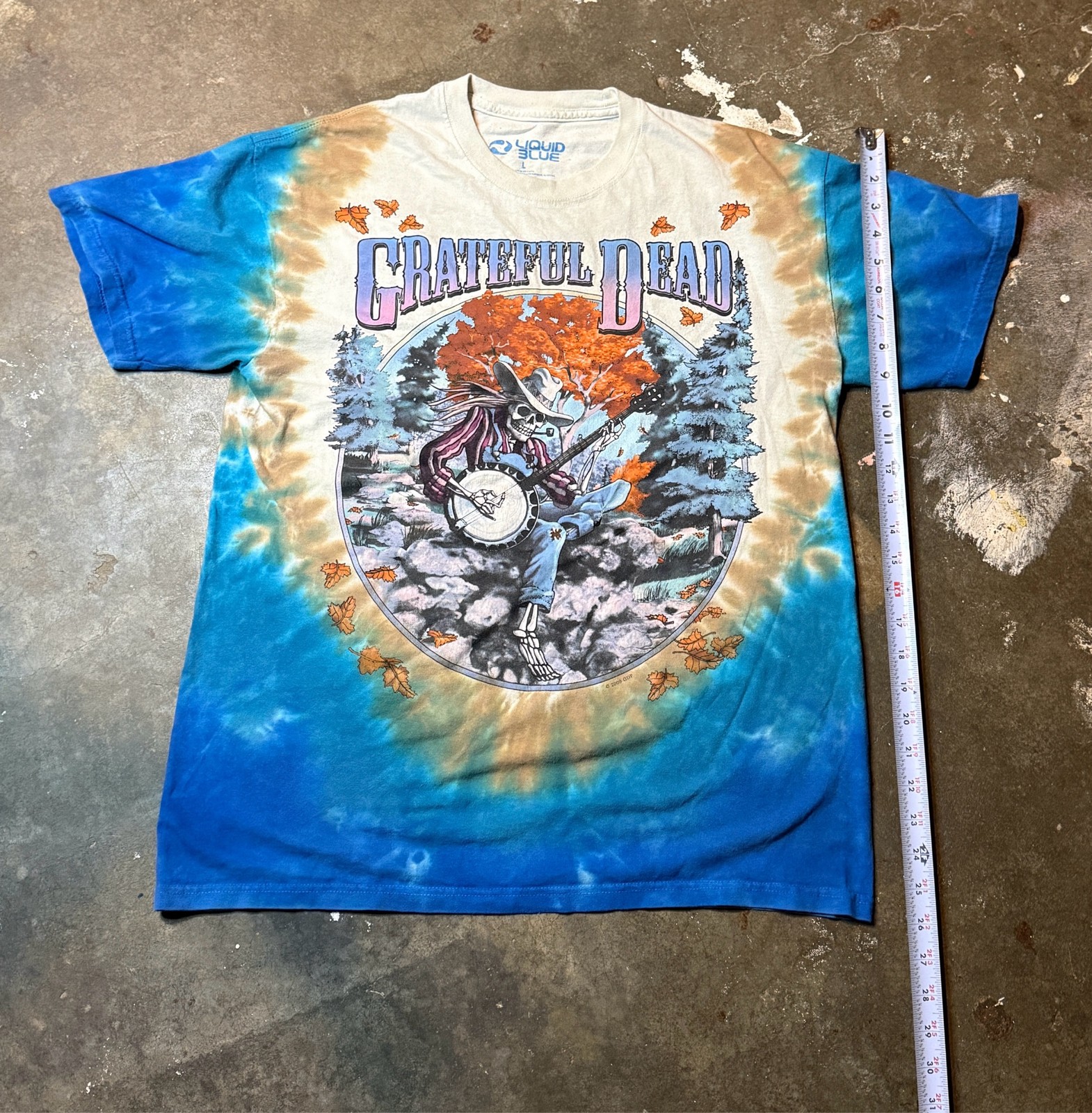 Grateful Dead Liquid Blue Banjo Skeleton Tie Dye Tee Men's L Y2K
