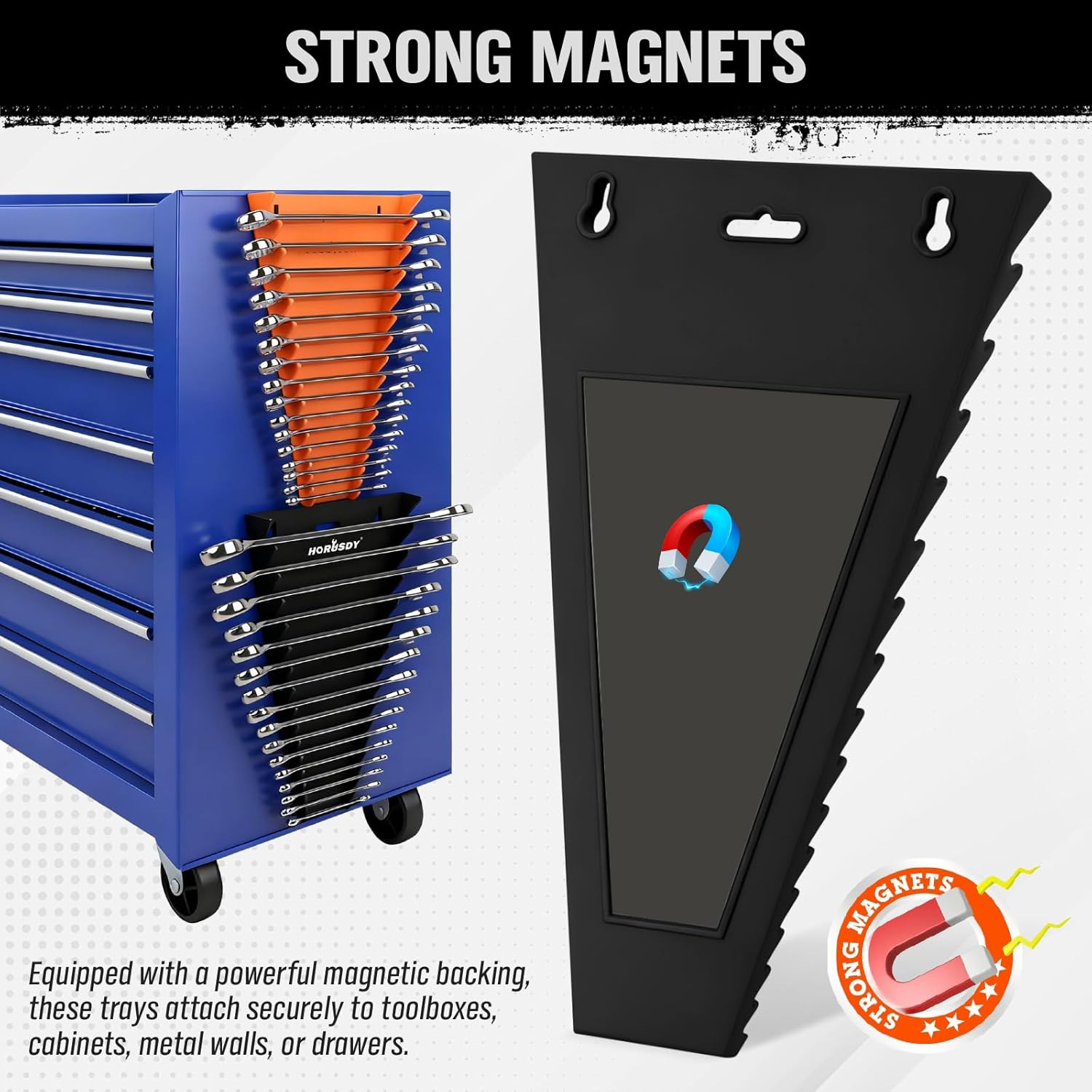 2-Piece Magnetic Wrench Organizer, 32-Slot Wrench Storage Rack for Toolboxes,...