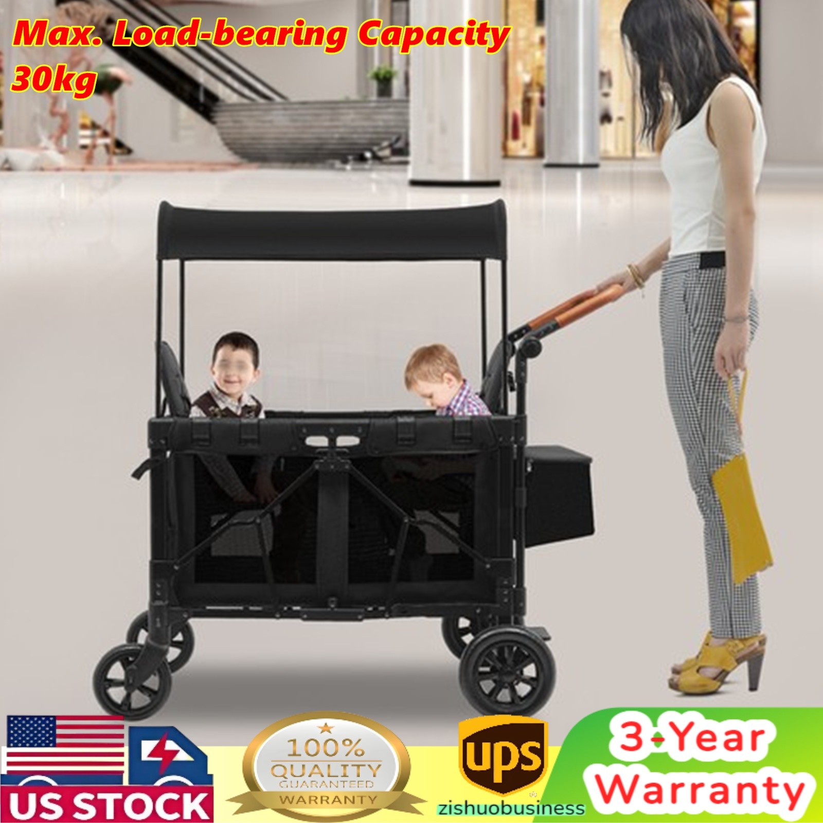 Wagon Folding Cart Collapsible Garden Beach Utility Outdoor Camping Sports Black