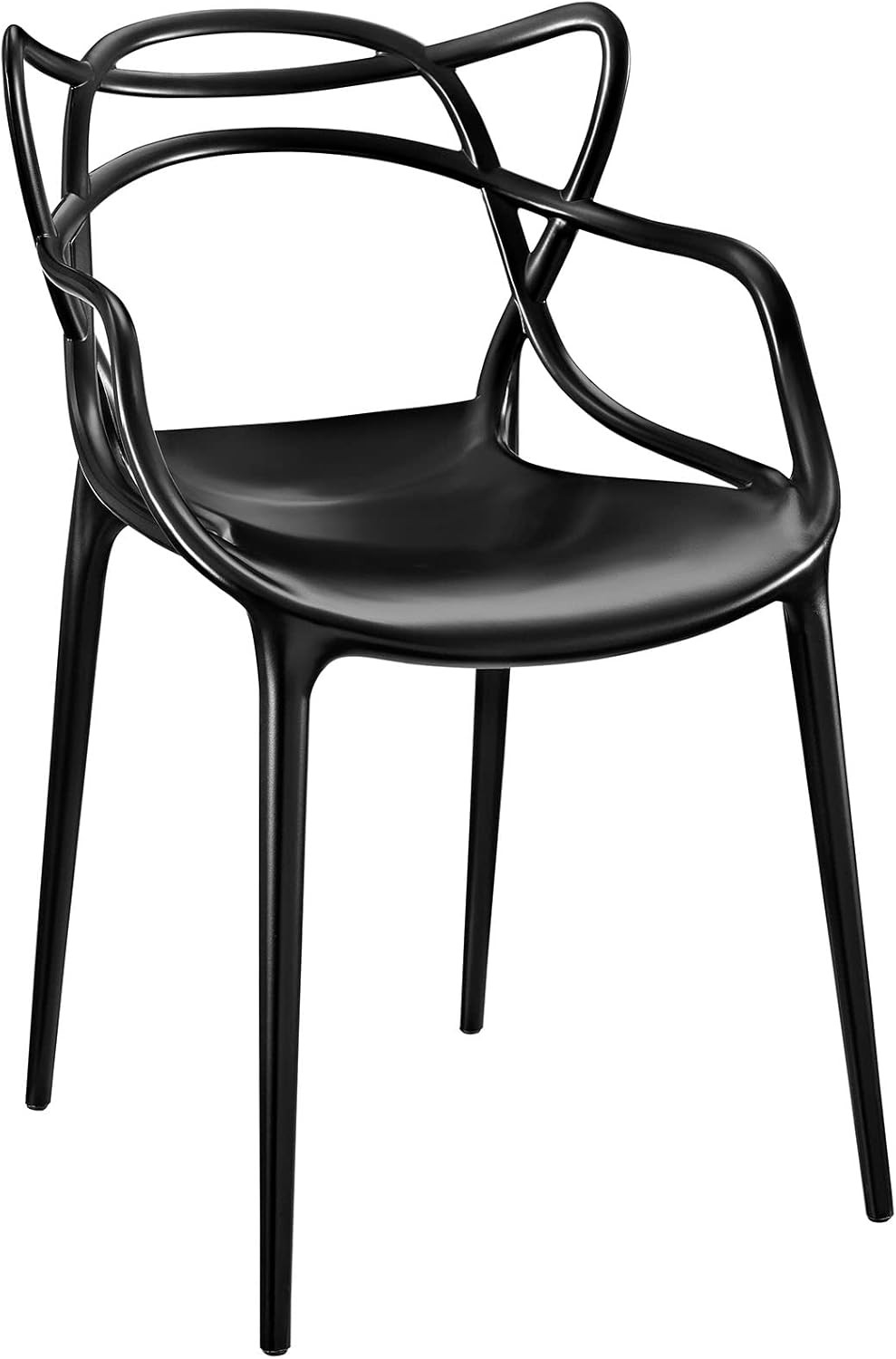 Entangled Modern Molded Plastic Kitchen and Dining Room Arm Chair in Black - Ful
