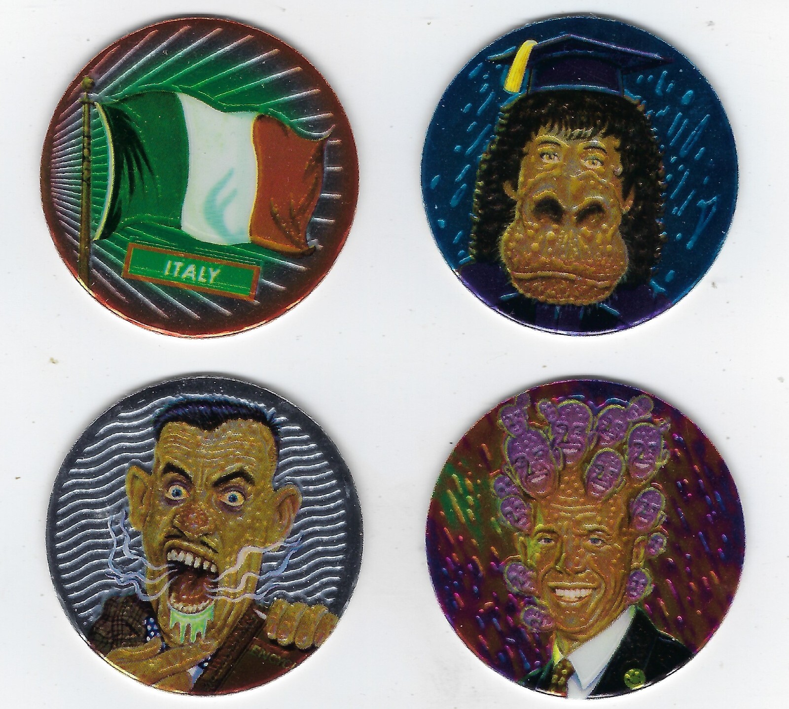1994 Topps MADCAPS POGS LOT OF 4 Italy/Anna Banana/Hal Itosis/Head-to-Head Ted