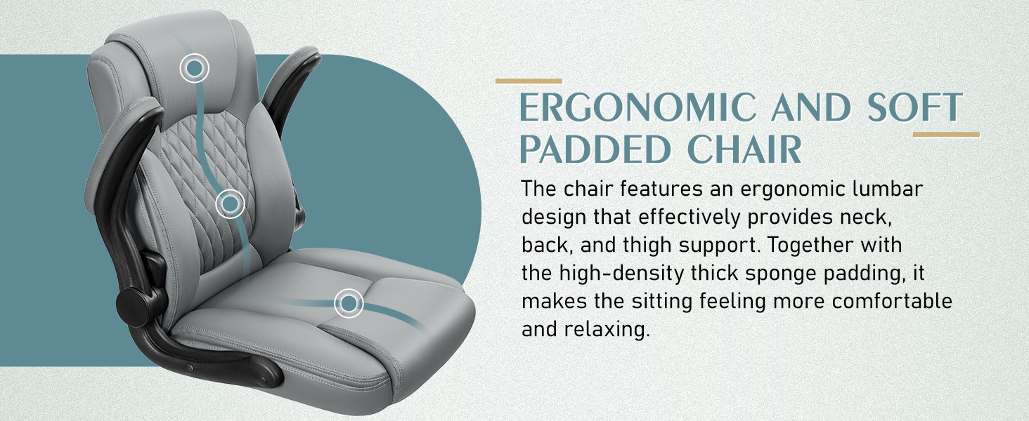 Leather Office Chair, PU Home Computer Desk Chairs with Ergonomic Back Support,