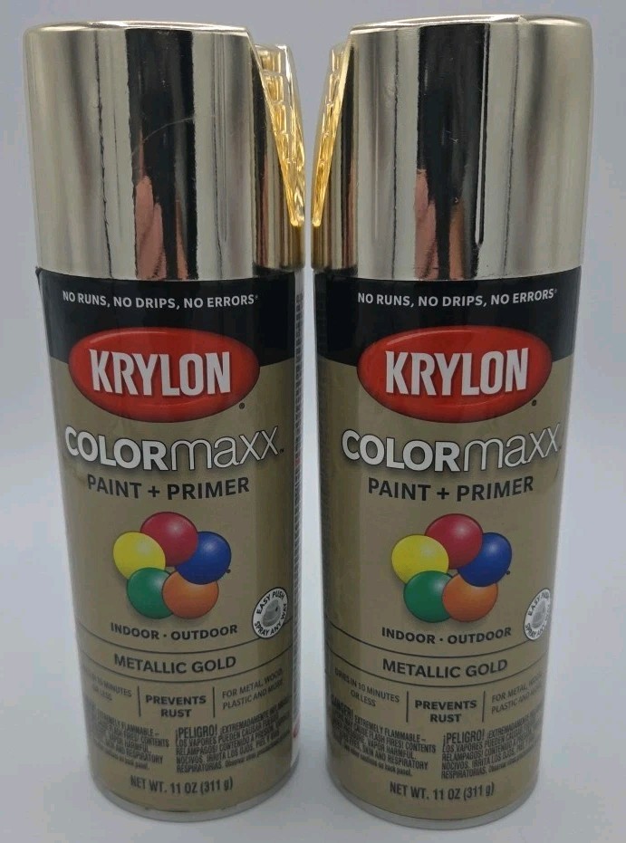 Krylon Colormaxx 11oz Metallic Gold Spray Paint 2cans NEW
