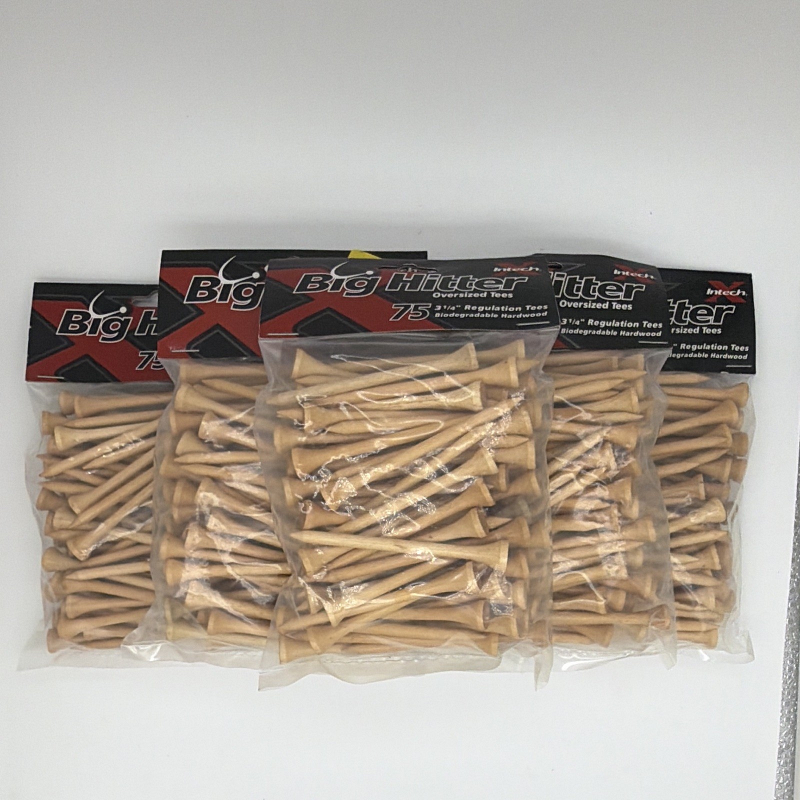 Intech Big Hitter Oversized Tees 3 1/4in Natural Wood Golf Tees, 75 ct Lot (6)