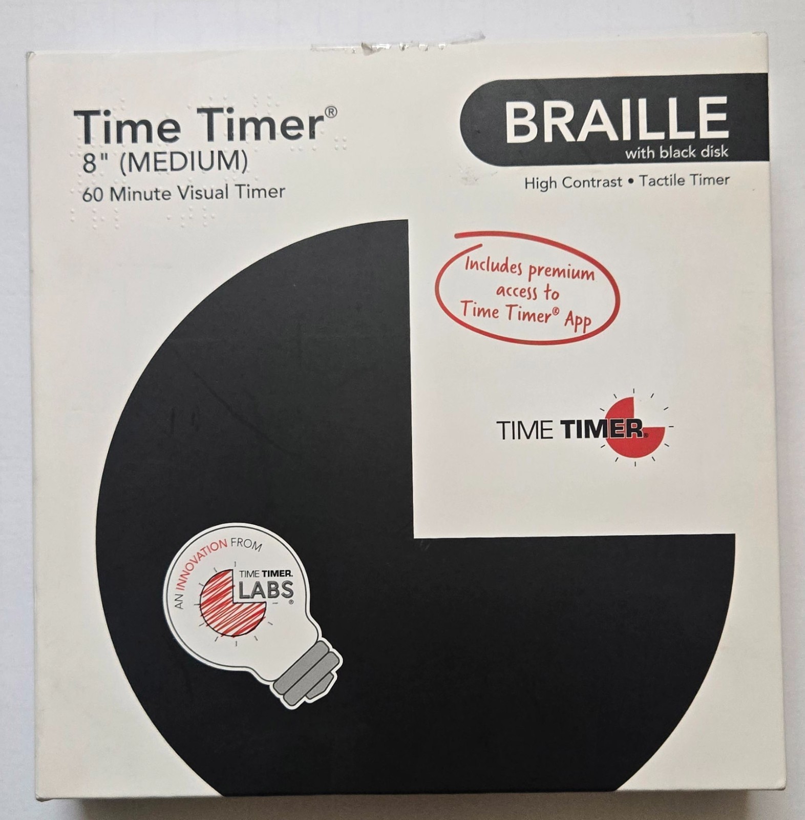 Time Timer 8"(Medium) Braille with black disk