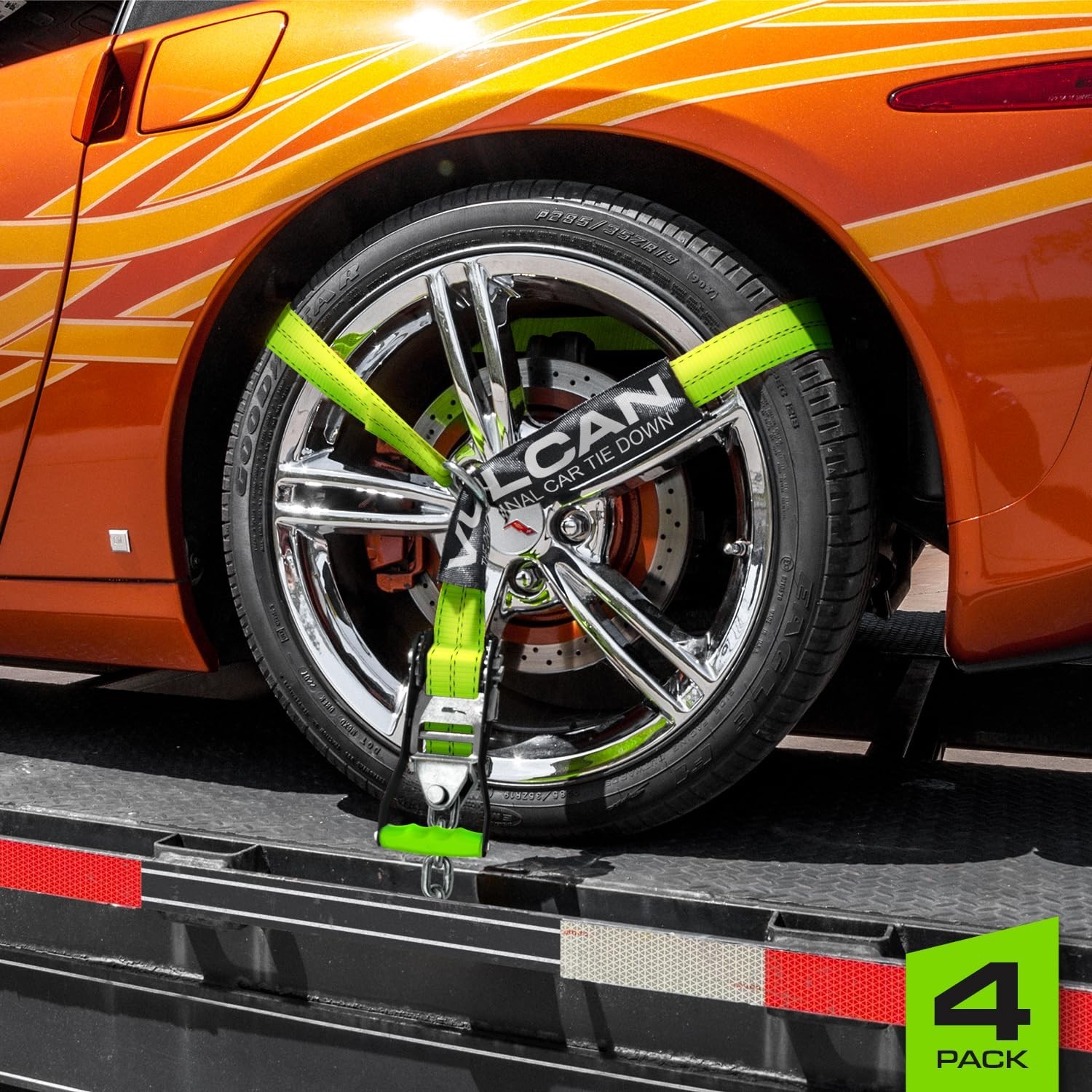 VULCAN Car Tie Down with Chain Anchors - Lasso Style - 2 Inch x 96 Inch - 4 P...