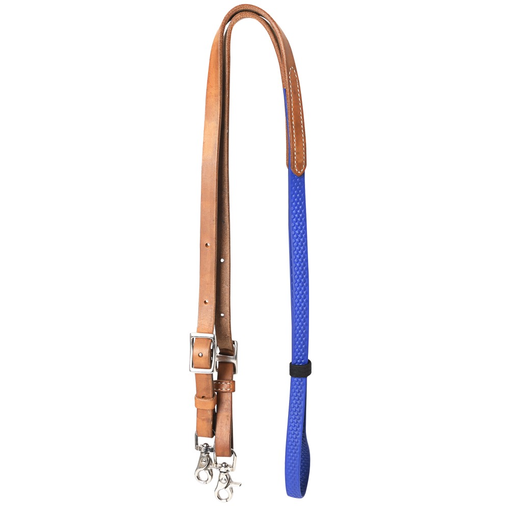 8 Ft Hilason Horse Western Leather Rubber Grip Barrel Roper Reins Tan / Blue