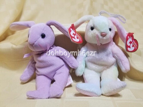 Ty Beanie Baby Basket Beanies Easter Hippie Floppity Bunny Rabbit LOT