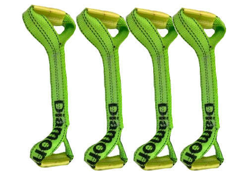 4-Pack GREEN Dog Bone Straps for 8-Point Tie Down System Rollback Diamond Weave