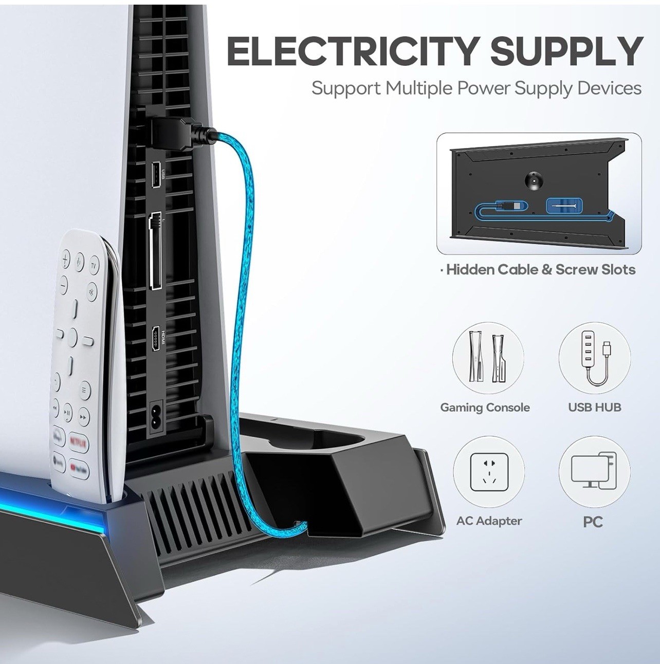 Cooling Fan Stand for PS5 Slim/Pro Console w/ Adjustable Fan Speed USB Port