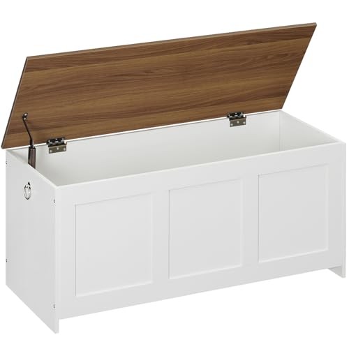 Storage Bench, 39.3" Retro Wooden 39.3"L x 15.7"W x 16.1"H White + Walnut