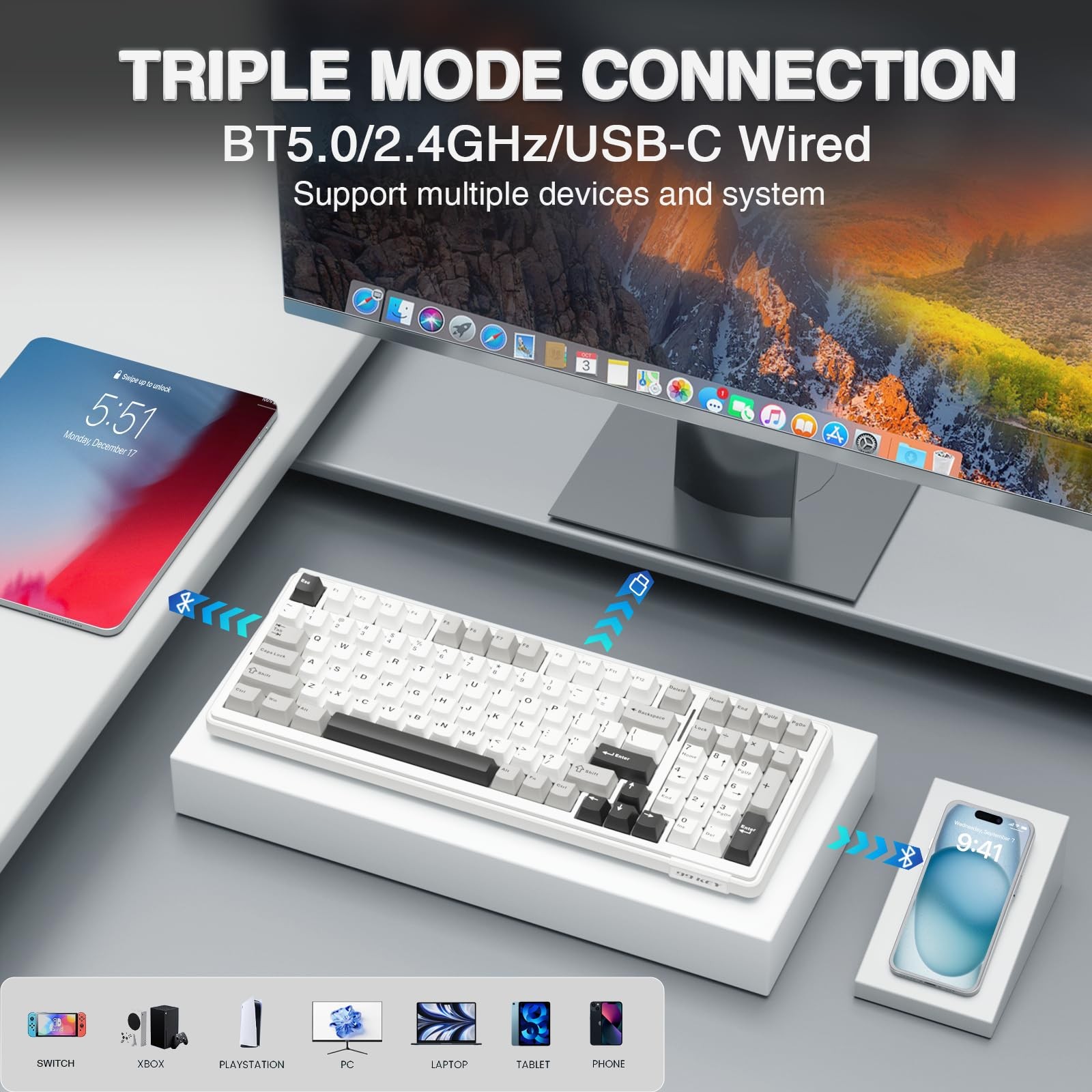 Aula F99 Wireless Mechanical Keyboardtri-Mode Bt5.0/2.4Ghz/Usb-C Hot Swappable