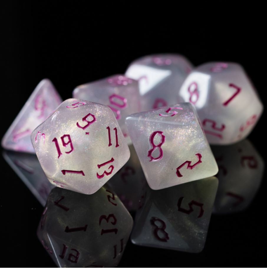 Cool Pink Orcish Script Dice Set RPG DnD Dungeons Dragons AD&D Pathfinder