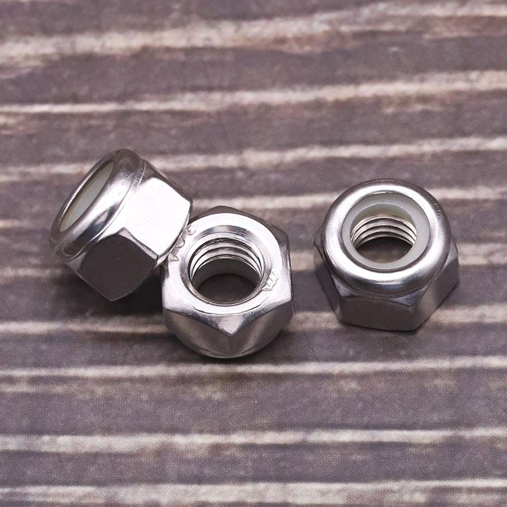#8-32 Nylon Lock Nuts, 304 Stainless Steel (18-8) Hex Insert #8-32, Silver