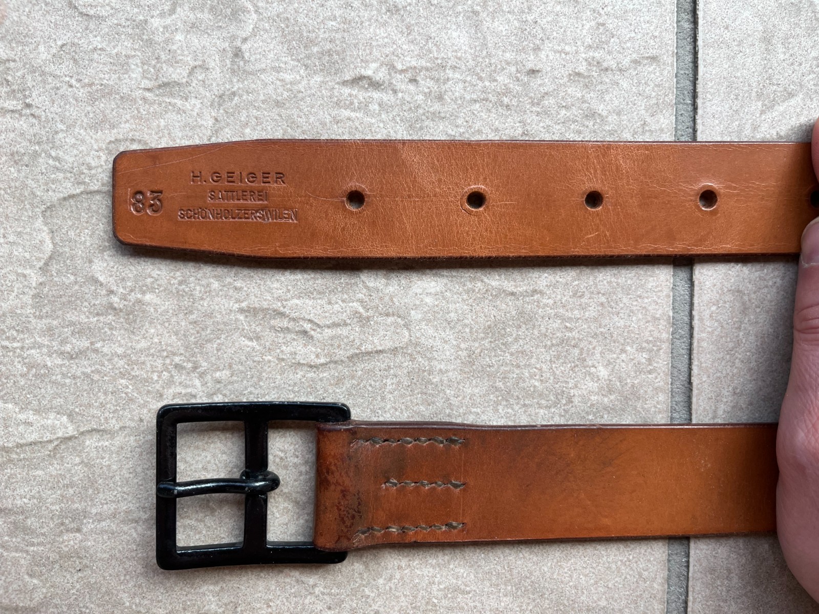 Post WWII 1980s Swiss Army Leather Field & Dress Belt - 100cm Waist 30-34 (7)