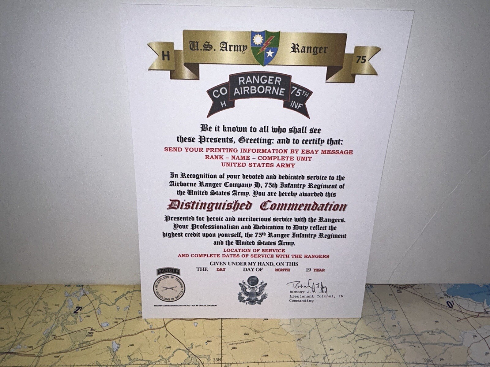 U.S. ARMY - H CO. 75TH INFANTRY RANGER REGIMENT / DISTINGUISHED COMMENDATION